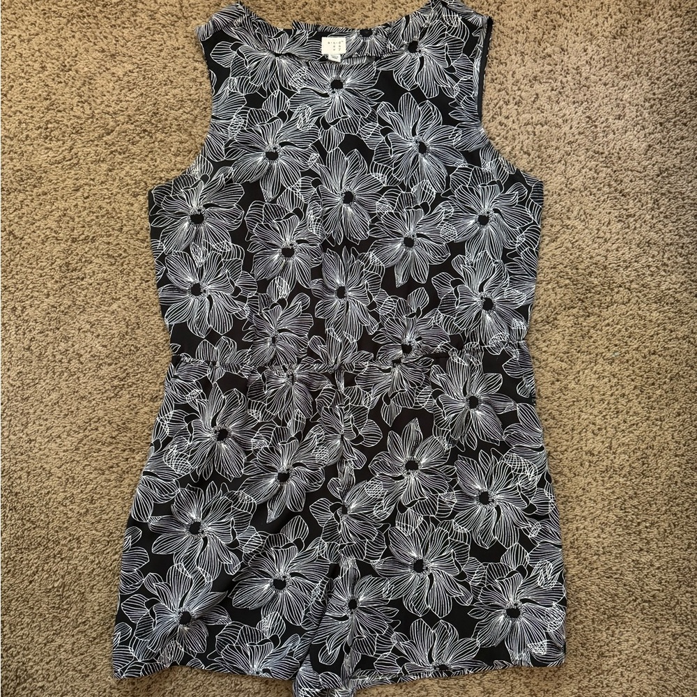 Black and white floral romper